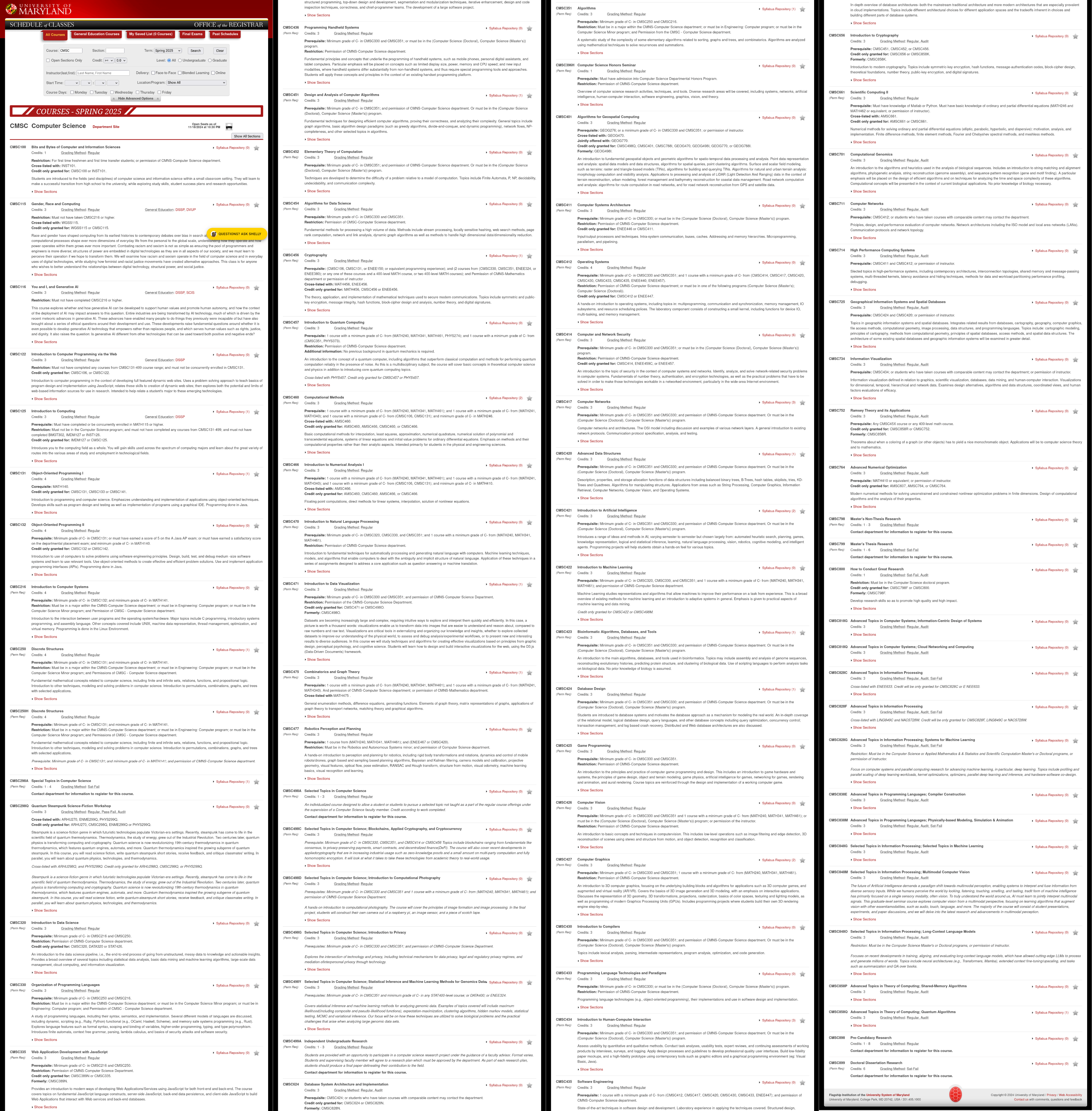 UMD schedule of classes